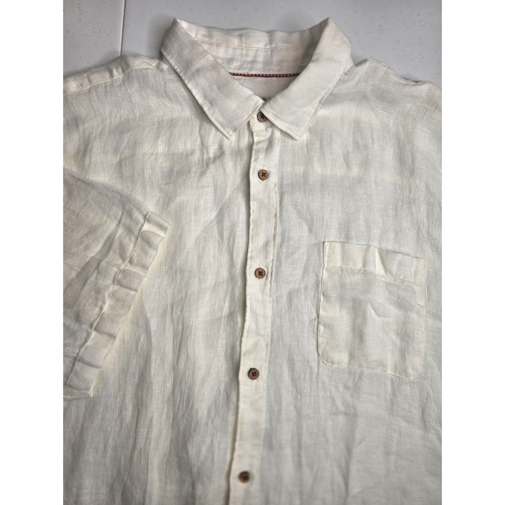 CARBON 2 COBALT Men's XXL White Short Sleeve 100% Linen Shirt Classic -499